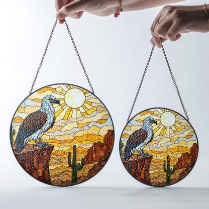 Eagle desert canyon art suncatcher stained glass window decor gift for Independence Day or dad