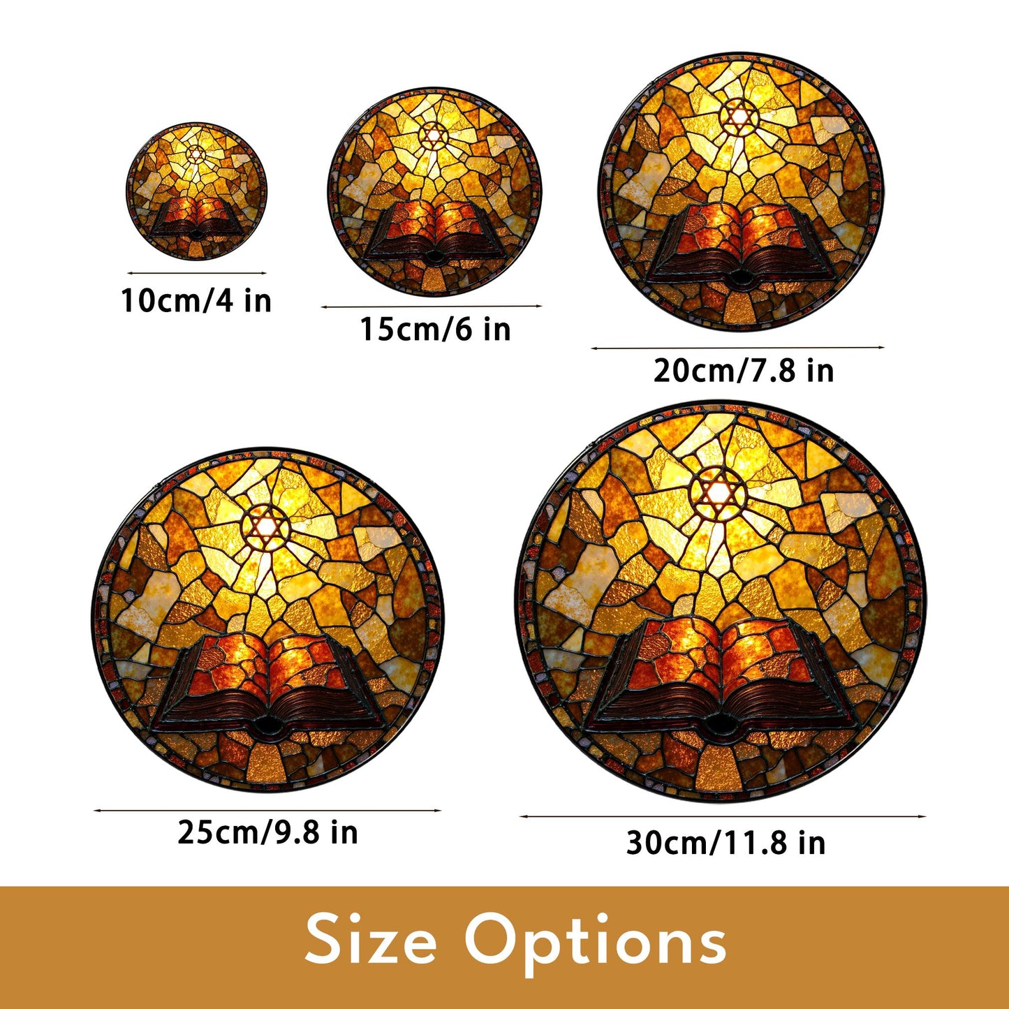 Glowing bible and radiant cross suncatcher round stained glass style christian window gift