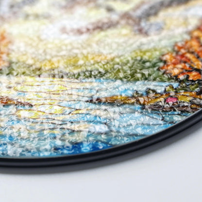 Flying geese autumn lake scene round suncatcher window decor fall glass gift for dad