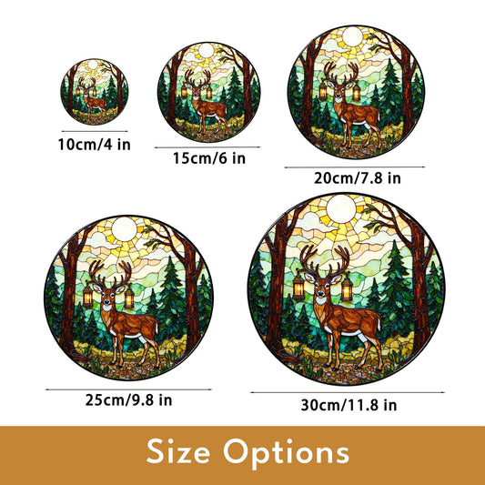 Majestic deer forest stained glass round suncatcher woodland decor Christmas gift for nature lover