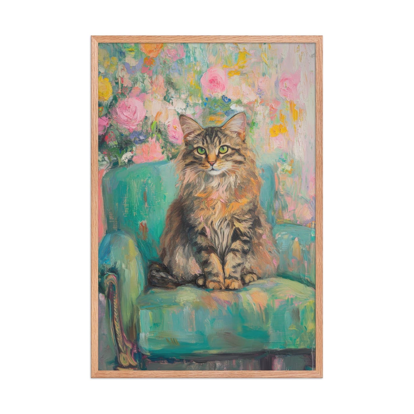 Siberian Cat Floral Art Print: Whimsical Retro Wall Decor