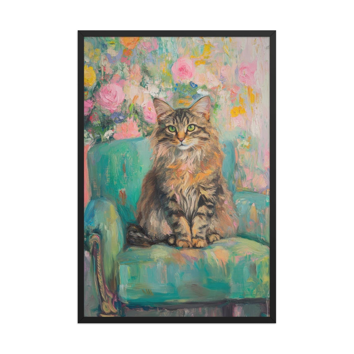 Siberian Cat Floral Art Print: Whimsical Retro Wall Decor