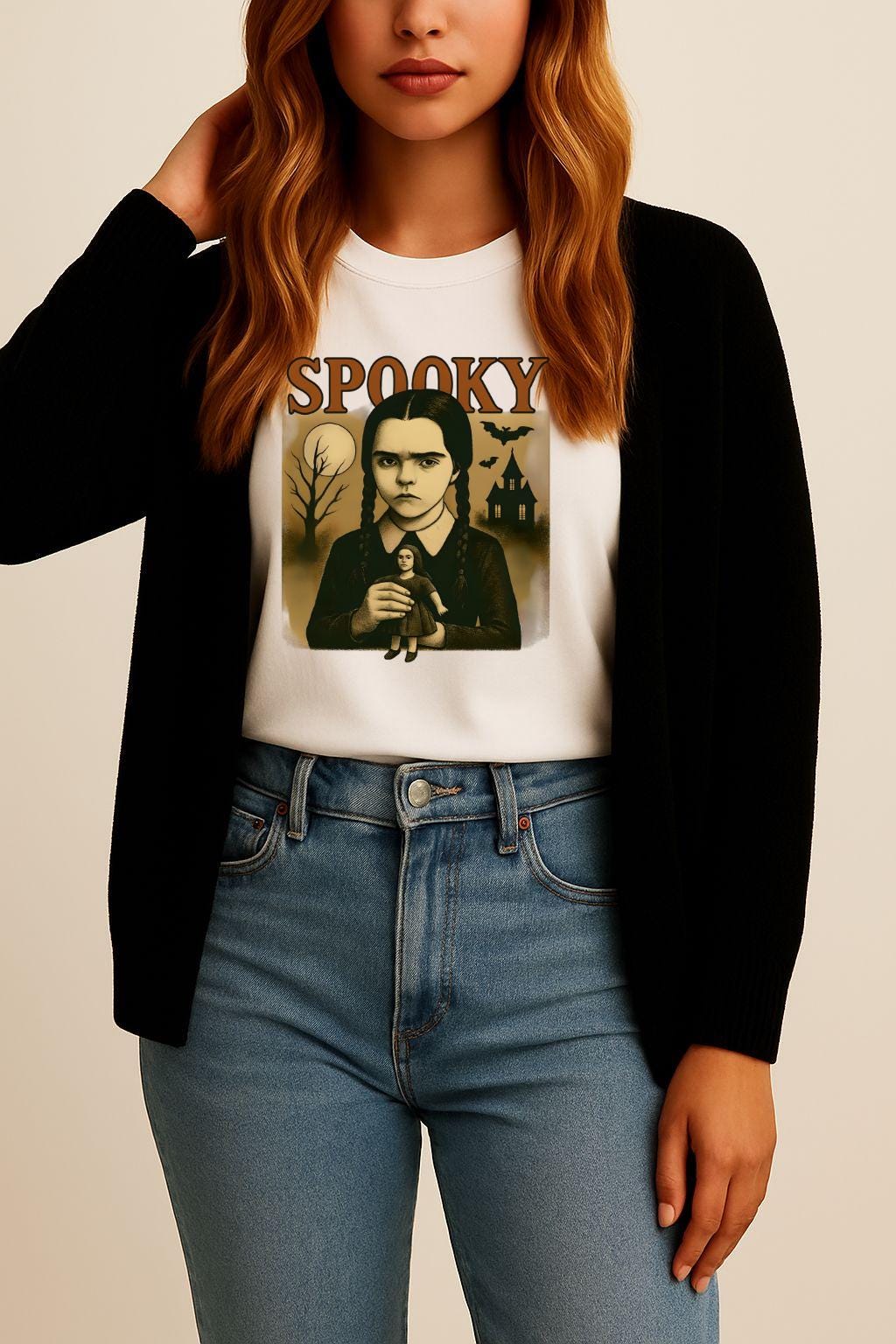 Spooky Wednesday Adams inspired Vintage Halloween Graphic T-Shirt, Spooky Shirt, Unisex Tee, Gothy Fashion