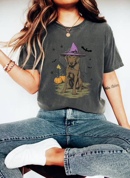 Comfort Colors® Halloween Witch Dog Shirt, Fall Pumpkin Labrador Shirt, Spooky Dog Halloween Shirt, Fall Dog Shirt, Halloween Dog Shirt
