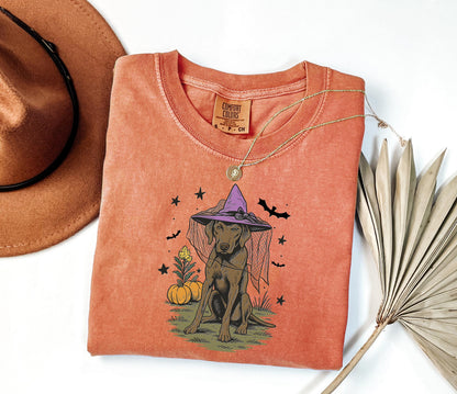 Comfort Colors® Halloween Witch Dog Shirt, Fall Pumpkin Labrador Shirt, Spooky Dog Halloween Shirt, Fall Dog Shirt, Halloween Dog Shirt