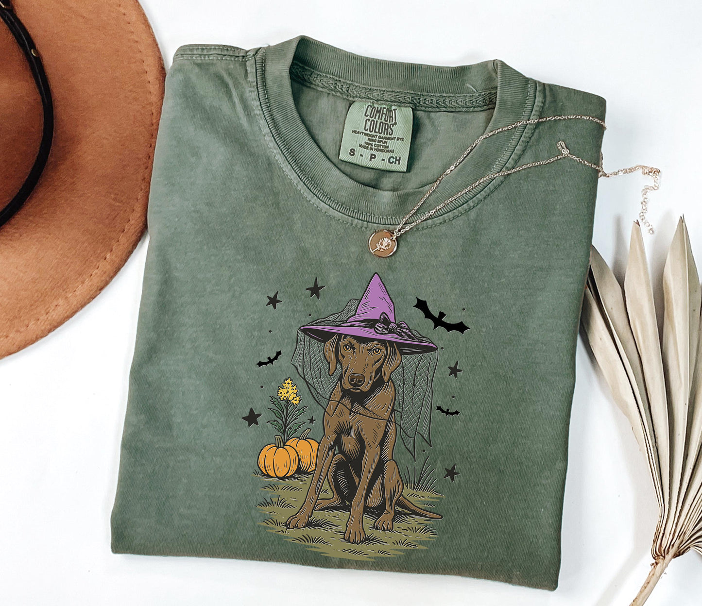 Comfort Colors® Halloween Witch Dog Shirt, Fall Pumpkin Labrador Shirt, Spooky Dog Halloween Shirt, Fall Dog Shirt, Halloween Dog Shirt