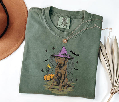 Comfort Colors® Halloween Witch Dog Shirt, Fall Pumpkin Labrador Shirt, Spooky Dog Halloween Shirt, Fall Dog Shirt, Halloween Dog Shirt