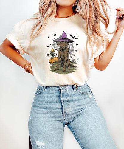 Comfort Colors® Halloween Witch Dog Shirt, Fall Pumpkin Labrador Shirt, Spooky Dog Halloween Shirt, Fall Dog Shirt, Halloween Dog Shirt