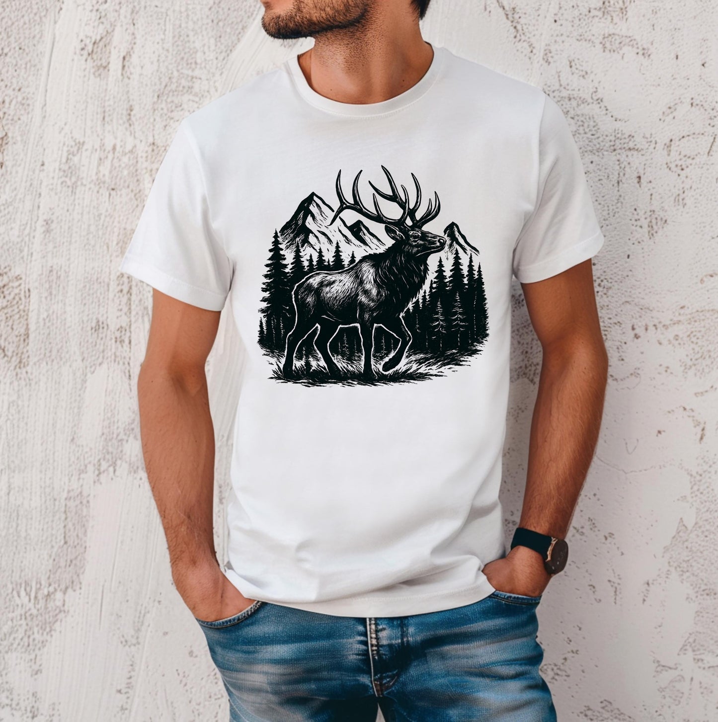 Elk Hunting Shirt: Mountain Wilderness Graphic Tee - Bella Canvas 3001