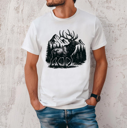 Elk Hunting Shirt: Mountain Wilderness Graphic Tee - Bella Canvas 3001