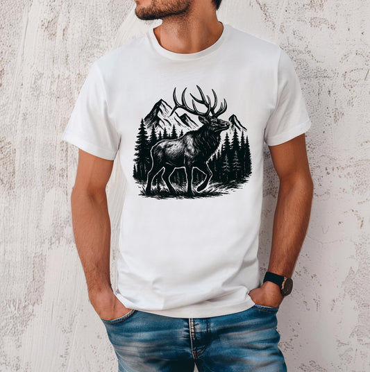 Elk Hunting Shirt: Mountain Wilderness Graphic Tee - Bella Canvas 3001