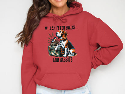 Funny Beagle T-Shirt: Will Sniff for Snacks and Rabbits