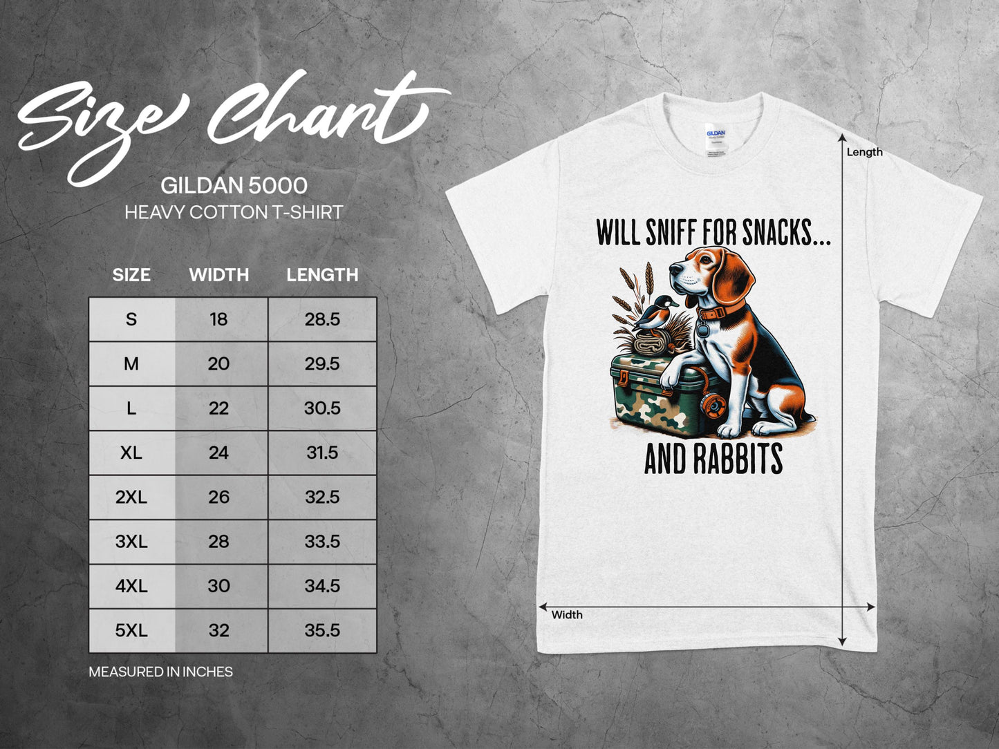 Funny Beagle T-Shirt: Will Sniff for Snacks and Rabbits