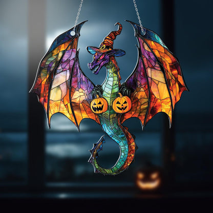 Halloween Dragon Window Hanging, Spooky Gothic Fantasy Decor, Witchy Pumpkin Fall Accent, Haunted House Autumn Party Decoration Gift
