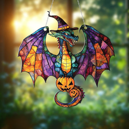 Halloween Dragon Window Hanging, Spooky Gothic Fantasy Decor, Witchy Pumpkin Fall Accent, Haunted House Autumn Party Decoration Gift