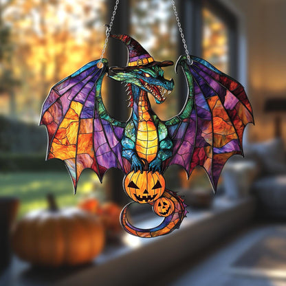 Halloween Dragon Window Hanging, Spooky Gothic Fantasy Decor, Witchy Pumpkin Fall Accent, Haunted House Autumn Party Decoration Gift