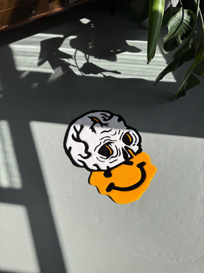 Handmade Tufted Skull Rug: Trippy Graphic Face Mat