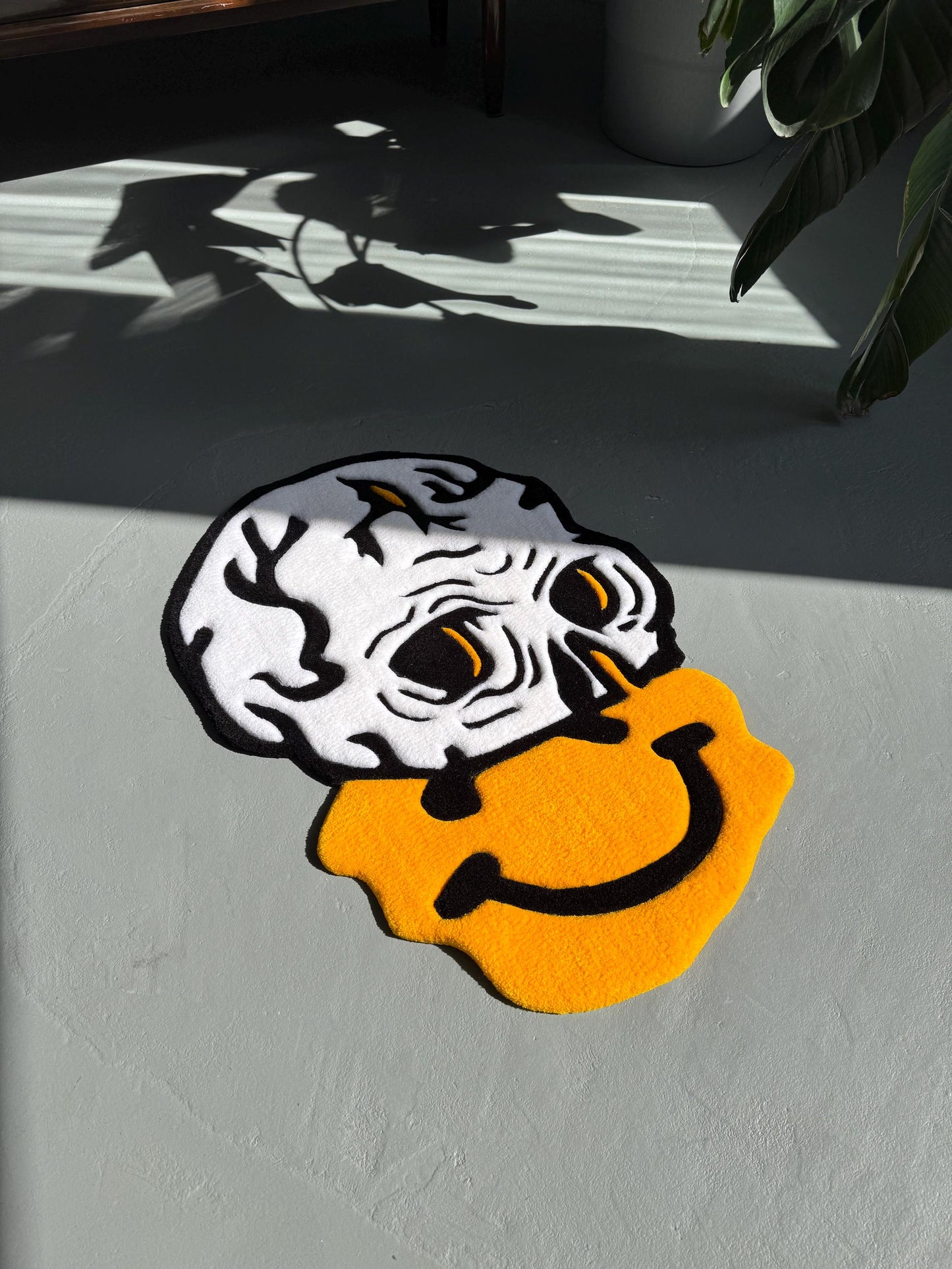 Handmade Tufted Skull Rug: Trippy Graphic Face Mat