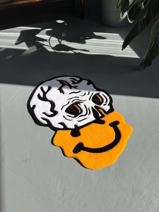 Handmade Tufted Skull Rug: Trippy Graphic Face Mat