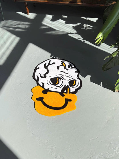 Handmade Tufted Skull Rug: Trippy Graphic Face Mat