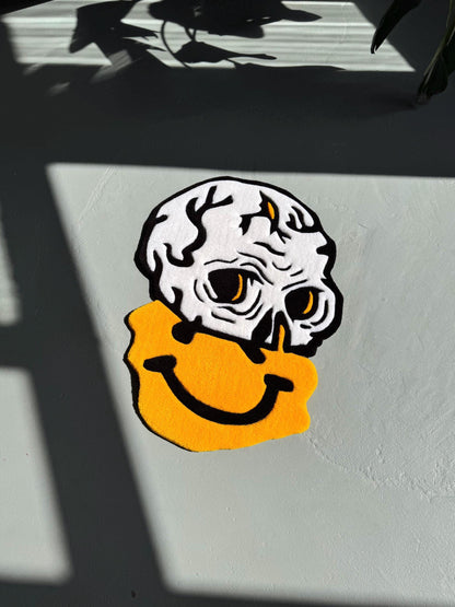 Handmade Tufted Skull Rug: Trippy Graphic Face Mat