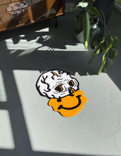 Handmade Tufted Skull Rug: Trippy Graphic Face Mat
