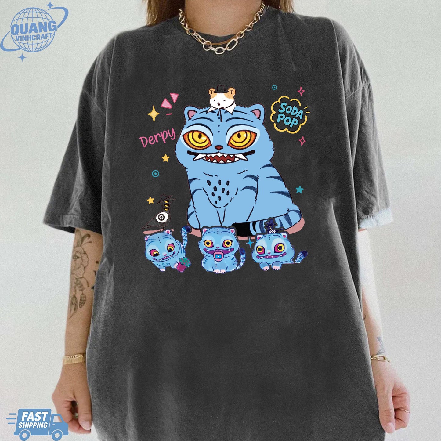 Kpop Demon Hunters Tiger Shirt, Derpy the Tiger And Bird Demon Hunter Tiger Shirt, Hunters Tiger Fan, Animal Shirt, Kpop Movie Fan Gift