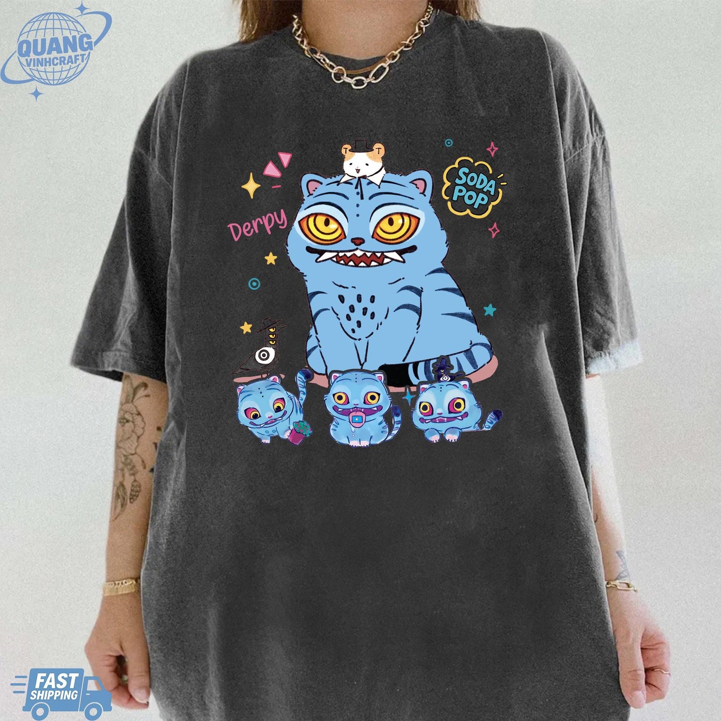 Kpop Demon Hunters Tiger Shirt, Derpy the Tiger And Bird Demon Hunter Tiger Shirt, Hunters Tiger Fan, Animal Shirt, Kpop Movie Fan Gift