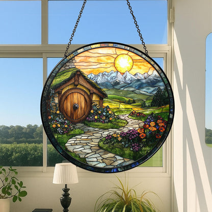 Hobbit House SUNCATCHER Stained Glass, Fantasy Window Decor, The Shire Inspired Art, Velaris Stained Glass, Magical Decor, LOTR Fans Gift