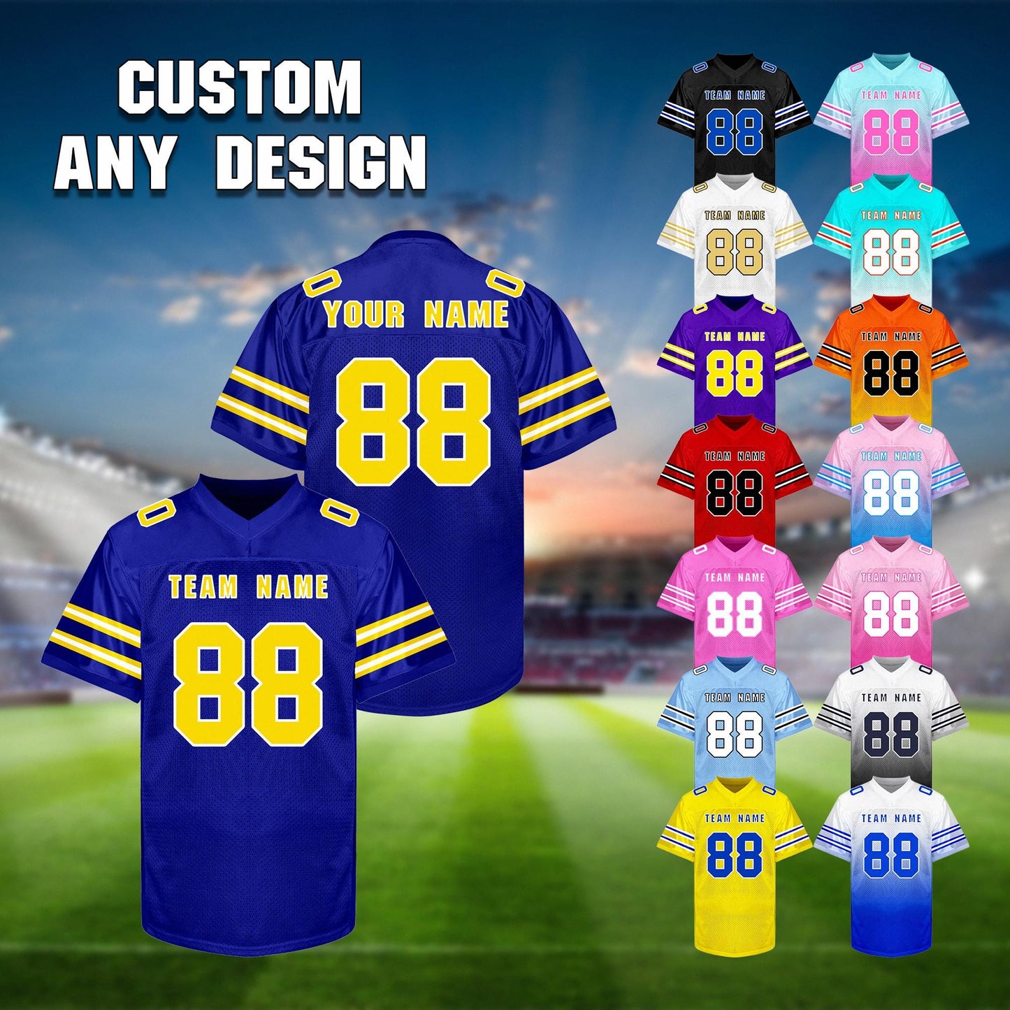 Custom Football Jersey: Personalized Team Name Number Logo Jerseys for Men Youth Women Kids