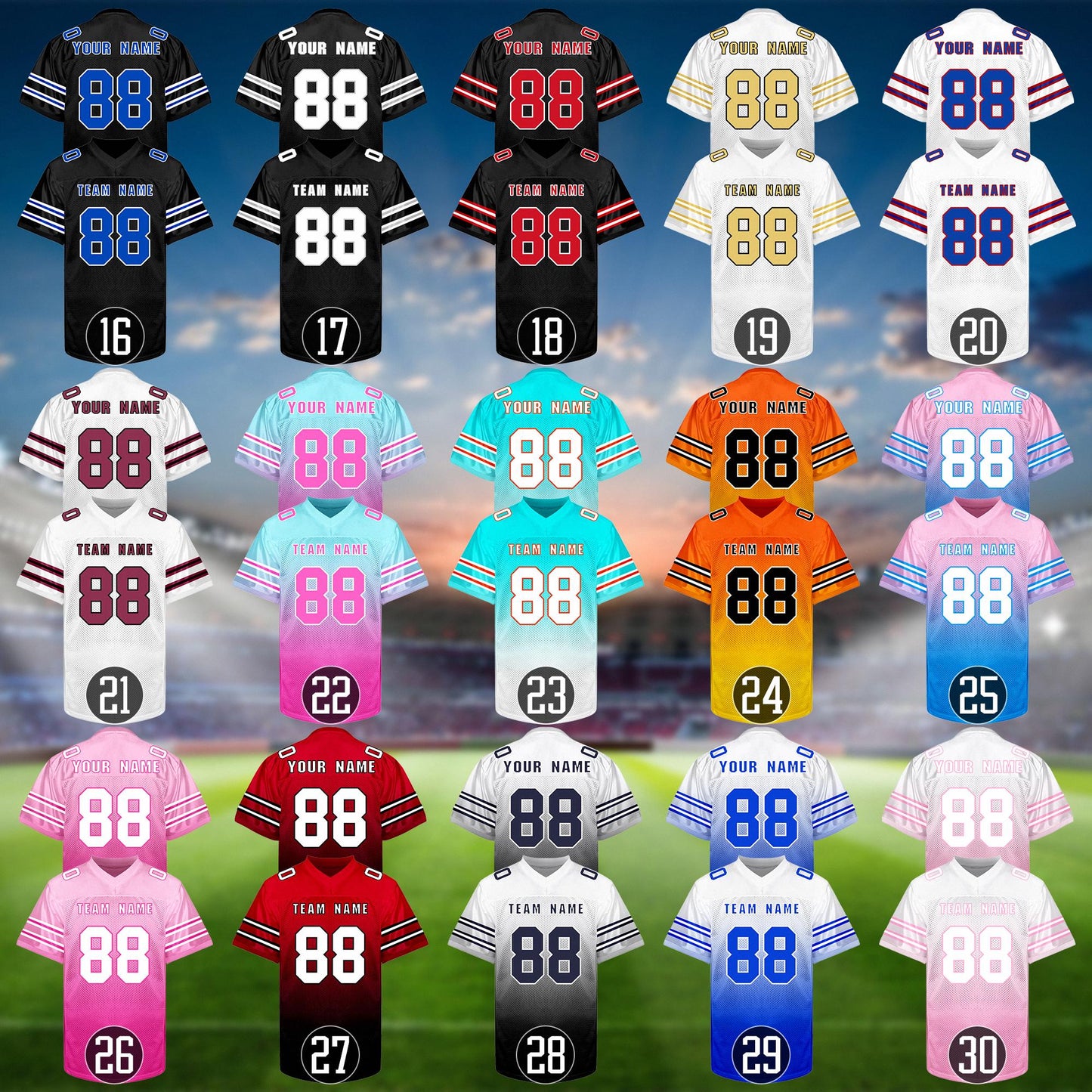 Custom Football Jersey: Personalized Team Name Number Logo Jerseys for Men Youth Women Kids