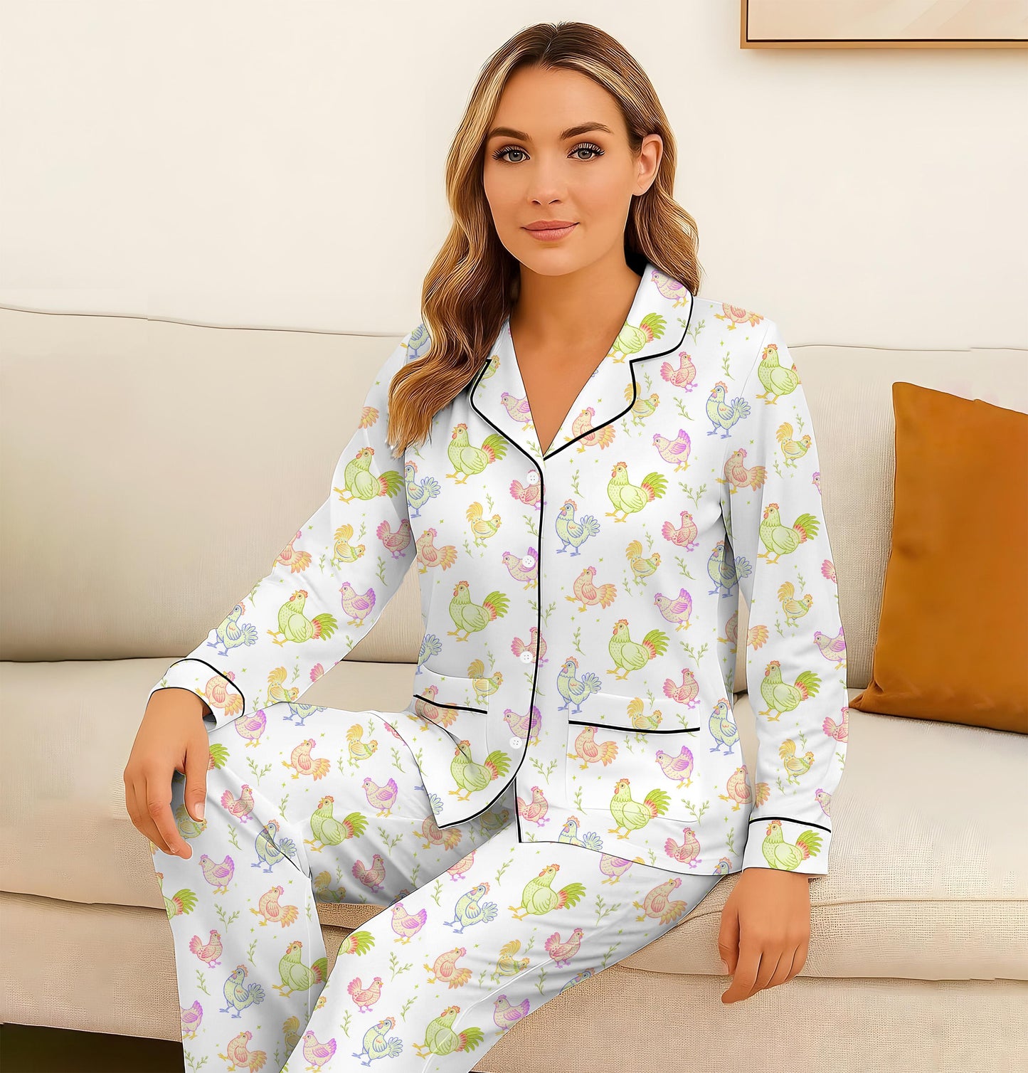 Cute Rooster Pajamas Set, Farmhouse Sleepwear, Colorful Chicken Homewear, Animal  Lover Gift, Chicken Farm Pajamas, Halloween Gift