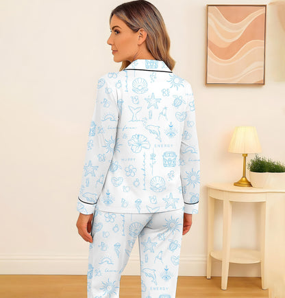 Beach Pattern Pajamas Set, Marine Life Sleepwear, Sea Theme Homewear, Summer Vacation Gift, Sunshine Pyjamas, Halloween Gift