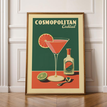 Cosmopolitan Cocktail Print, Cosmopolitan Cocktail Poster, Bar Wall Art, Classic Bar Cart Art Prints, Retro Cocktail Print, Bar Accessories