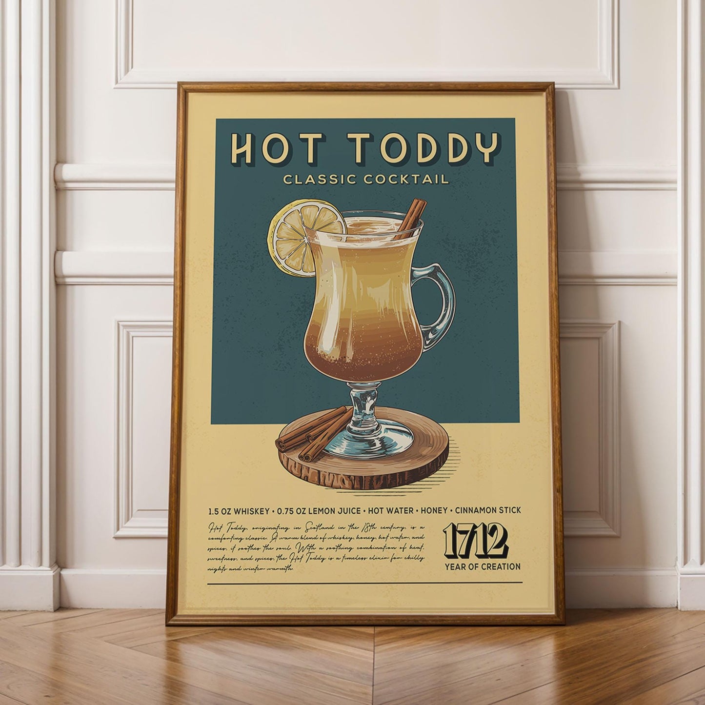 Hot Toddy Cocktail Print, Hot Toddy Cocktail Poster | Bar Cart Prints | Retro Alcohol Prints for Vintage Kitchen