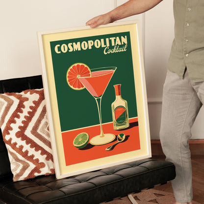 Cosmopolitan Cocktail Print, Cosmopolitan Cocktail Poster, Bar Wall Art, Classic Bar Cart Art Prints, Retro Cocktail Print, Bar Accessories