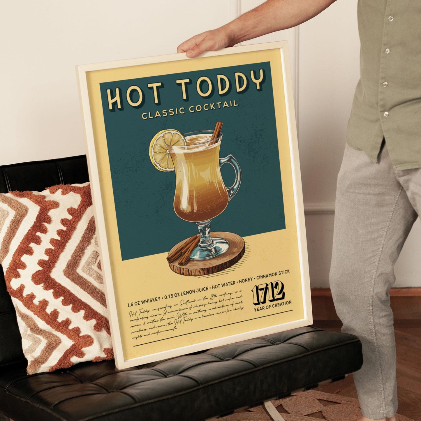 Hot Toddy Cocktail Print, Hot Toddy Cocktail Poster | Bar Cart Prints | Retro Alcohol Prints for Vintage Kitchen