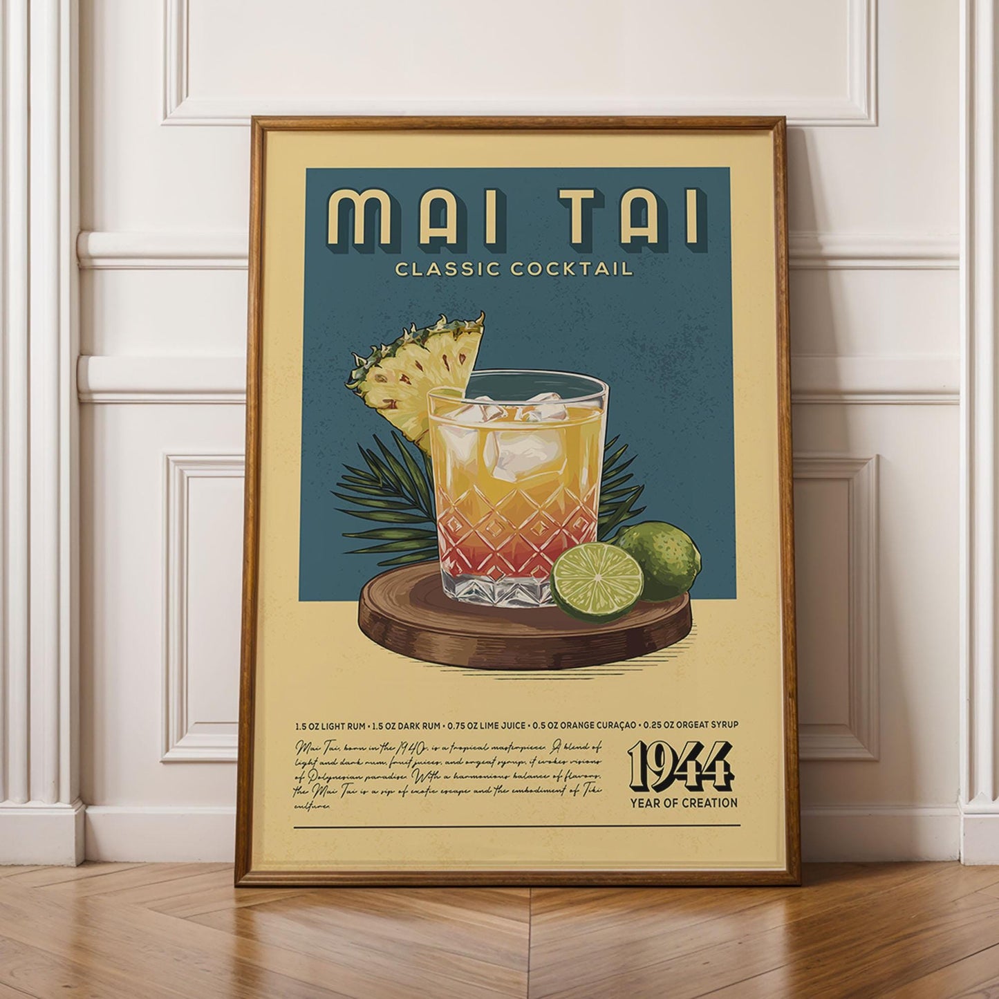 Mai Tai Cocktail Print, Mai Tai Cocktail Poster | Bar Cart Prints | Vintage Cocktail Recipe Poster for Home Bar Cart