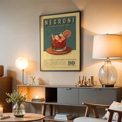 Negroni Cocktail Print, Negroni Cocktail Poster, Bar Wall Art, Classic Bar Cart Art Prints, Retro Cocktail Print, Bar Accessories
