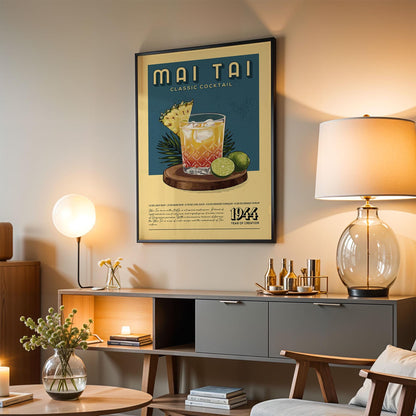 Mai Tai Cocktail Print, Mai Tai Cocktail Poster | Bar Cart Prints | Vintage Cocktail Recipe Poster for Home Bar Cart