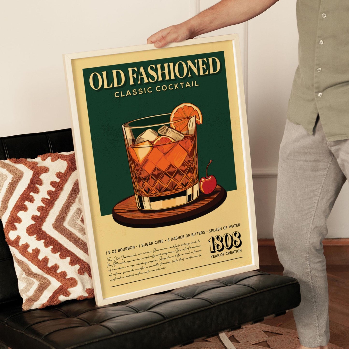 Old Fashioned Cocktail Print, Old Fashioned Cocktail Poster, Bar Wall Art, Classic Bar Cart Art Prints, Retro Print, Bar Accessories