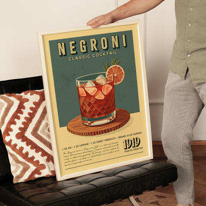 Negroni Cocktail Print, Negroni Cocktail Poster, Bar Wall Art, Classic Bar Cart Art Prints, Retro Cocktail Print, Bar Accessories