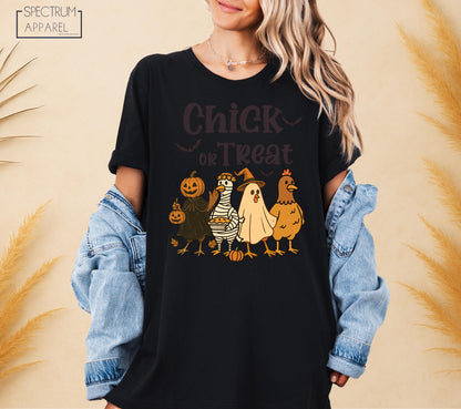 Chick Or Treat T-Shirt, Spooky Chick or Treat Chicken T-Shirt, Cute Chicken Halloween Shirt, Funny Animal Fall Shirt, Trick Or Treat T-Shirt