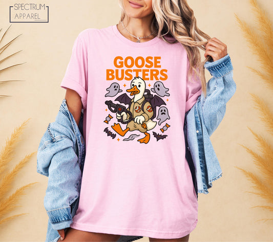 October Goose Busters T-Shirt, Goose Busters Fall T-Shirt, Ghostbuster Halloween T-Shirt, Trick or Treat Goose Shirt, Funny Autumn Duck Tee