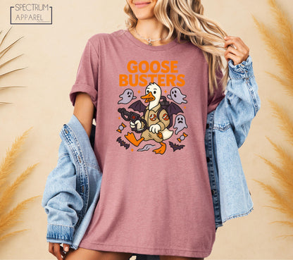 October Goose Busters T-Shirt, Goose Busters Fall T-Shirt, Ghostbuster Halloween T-Shirt, Trick or Treat Goose Shirt, Funny Autumn Duck Tee