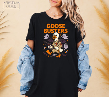 October Goose Busters T-Shirt, Goose Busters Fall T-Shirt, Ghostbuster Halloween T-Shirt, Trick or Treat Goose Shirt, Funny Autumn Duck Tee