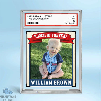Rookie Baseball Kid All Star Plaque, Little Slugger 1st Birthday Trading Card Style Personalized Acrylic Block Keepsake Gift