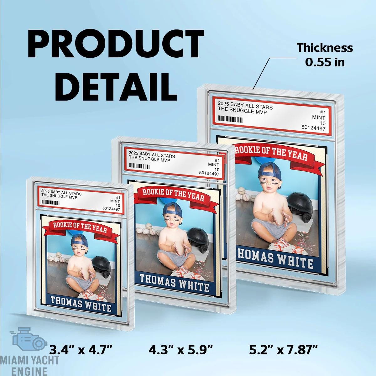 Rookie Baseball Kid All Star Plaque, Little Slugger 1st Birthday Trading Card Style Personalized Acrylic Block Keepsake Gift