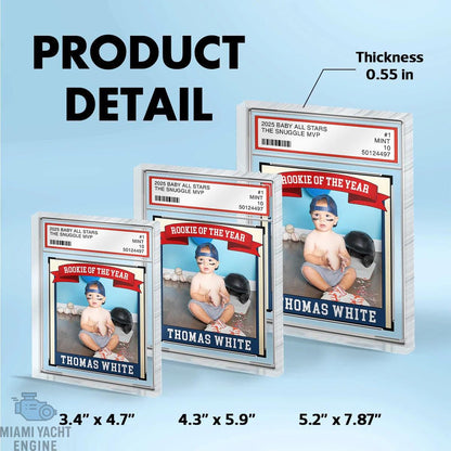 Rookie Baseball Kid All Star Plaque, Little Slugger 1st Birthday Trading Card Style Personalized Acrylic Block Keepsake Gift