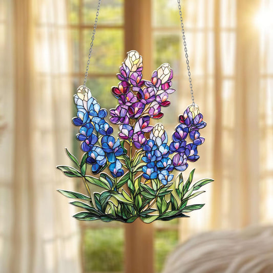 Bluebonnet Wildflower Window Hanging – Colorful Floral Design for Spring Home Decor, Texas Garden Vibes, or Nature-Inspired Room Accent